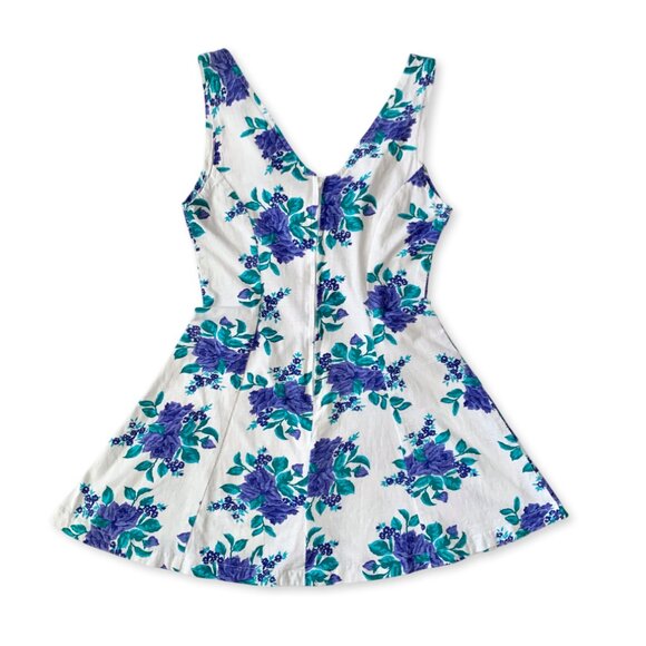 Vintage 90s Mini Floral V Neck Dress Lolita Fit Flare Cottagecore Coastal Boho - Picture 3 of 13
